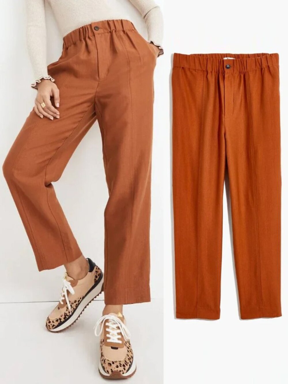 Madewell Tapered Huston Pull-On Crop Pants L Burnt Clay Lyocell Blend Comfy $85